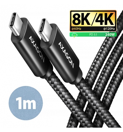 AXAGON BUCM4X-CM10AB NewGEN+ kabel USB-C - USB-C, 1m, USB4 Gen 3×2, PD 240W 5A, 8K HD, ALU, oplet