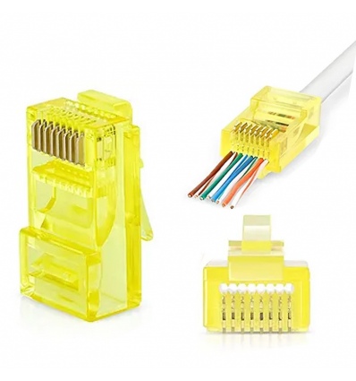 W-star Konektor UTP RJ45EZ Cat5e100ks pozlacený, žlutá, pass through RJ45EZ5YS