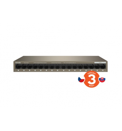 Tenda TEG1016M 16-port Gigabit Switch, 16x 10/100/1000 Mb/s, Fanless, MAC 8K, napájení AC/DC, i zeď