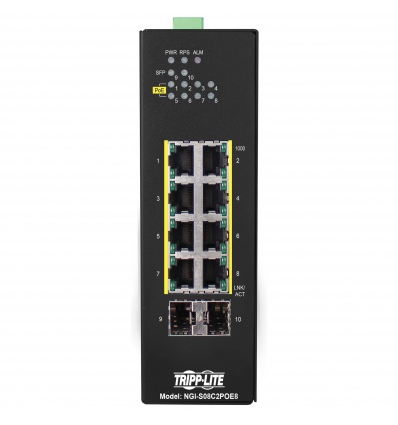 Tripplite Přepínač 8x zdroj Lite Manag. Eth. Switch,10/100/1000Mb/s,2GbE SFP,PoE+ 30W,-10°+60°C,DIN