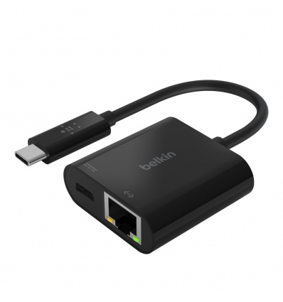 Belkin USB-C adaptér s Gigabit Ethernetem RJ45 + 60W napájení, černá