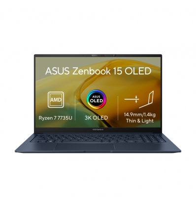 ASUS Zenbook 15 OLED/UM3504DA/R7-7735U/15,6"/2880x1620/16GB/1TB SSD/AMD int/W11H/Blue/2R