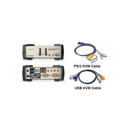 ATEN 2 port KVMP USB+PS2, USB hub, aud. 1,2 m kab.