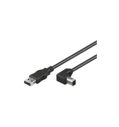 PremiumCord Kabel USB 2.0, A-B, 2m se zahnutým USB-B konektorem 90°