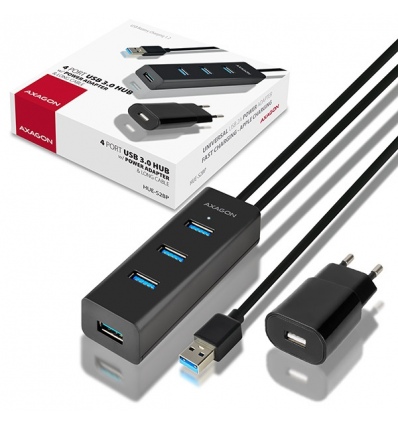 AXAGON HUE-S2BP, 4x USB 3.0 CHARGING hub, vč. AC adaptéru, kabel USB-A 1.2m