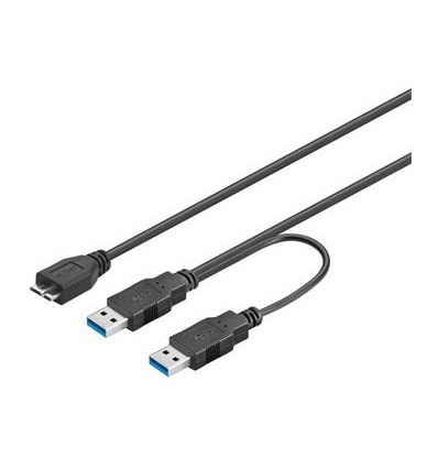 PremiumCord USB 3.0 napájecí Y kabel A/Male + A/Male -- Micro B/Mmale, 30cm