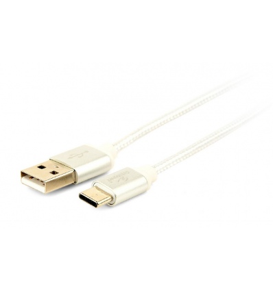 GEMBIRD Opletaný USB-C - USB 2.0, M/M, 1,8 m, stříbrný