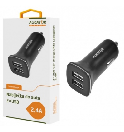 Nabíječka do auta ALIGATOR s 2xUSB výstupem 2,4A, Turbo charge, černá