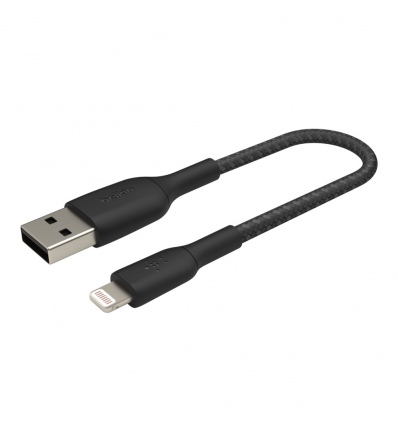 BELKIN kabel oplétaný USB-A - Lightning 15cm, čern