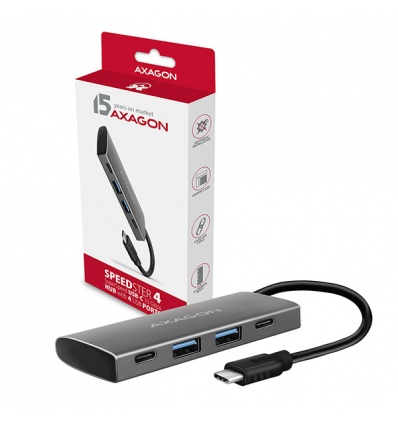 AXAGON HMC-4G2, USB-C 3.2 Gen 2 10 Gb/s hub, porty 2x USB-A + 2x USB-C, kabel USB-C 13cm