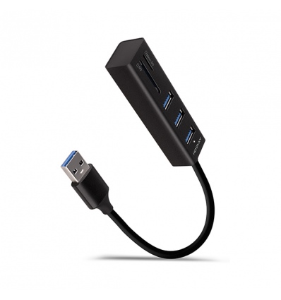 AXAGON HMA-CR3A, USB 3.2 Gen 1 hub, porty 3x USB-A + čtečka karet SD/microSD, kovový, kabel USB-A 20