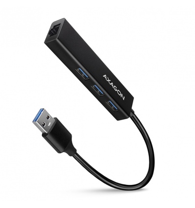 AXAGON HMA-GL3A, USB 3.2 Gen 1 hub, porty 3x USB-A + Gigabit Ethernet, kovový, kabel USB-A 20cm