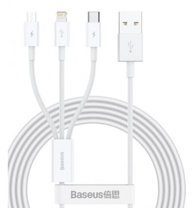 Baseus CAMLTYS-02 Superior Fast Charging Datový Kabel 3v1 USB-C, Lightning, MicroUSB 1.5m White