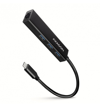 AXAGON HMC-GL3A, USB 3.2 Gen 1 hub, porty 3x USB-A + Gigabit Ethernet, kovový, kabel USB-C 20cm