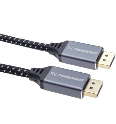 PremiumCord DisplayPort 1.4 přípojný kabel, kovové a zlacené konektory, 1m