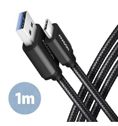 AXAGON BUCM3-AM10AB, SPEED kabel USB-C - USB-A, 1m, USB 3.2 Gen 1, 3A, ALU, oplet, černý