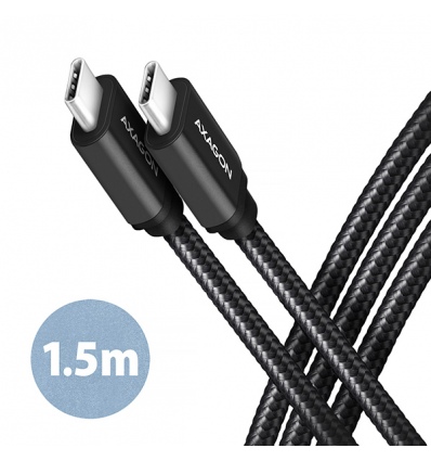 AXAGON BUCM3-CM15AB, SPEED kabel USB-C - USB-C, 1.5m, USB 3.2 Gen 1, PD 60W 3A, ALU, oplet, černý