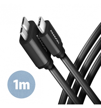 AXAGON BUMM3-CM10AB, SPEED kabel Micro-B USB - USB-C, 1m, USB 3.2 GEN 1, 3A, ALU, tpe, černý