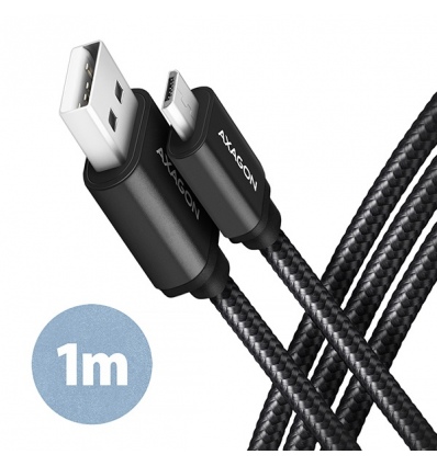 AXAGON BUMM-AM10AB, HQ kabel Micro USB - USB-A, 1m, USB 2.0, 2.4A, ALU, oplet, černý