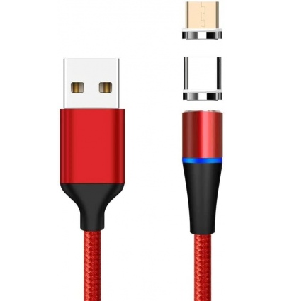 PremiumCord Magnetický micro USB a USB-C nabíjecí a datový kabel 1m, červený