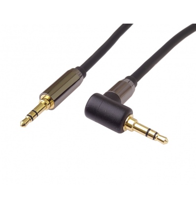 PremiumCord HQ stíněný kabel stereo Jack 3.5mm - Jack 3.5mm zahnutý 90° 1,5m