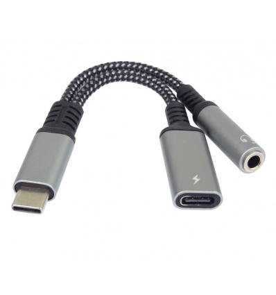 PremiumCord Redukce USB-C /3,5mm jack s DAC chipem + USB-C pro nabíjení 13cm