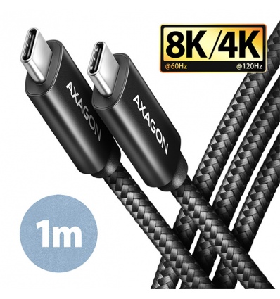 AXAGON BUCM432-CM10AB NewGEN+ kabel USB-C - USB-C, 1m, USB4 Gen 3×2, PD 100W 5A, 8K HD, ALU, oplet