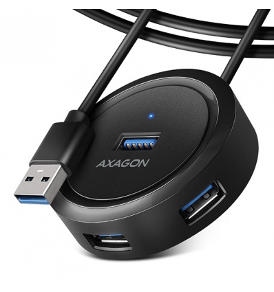 AXAGON HUE-P1AL, 4x USB 3.2 Gen 1 ROUND hub, micro USB napájecí konektor, kabel USB-A 1.2m