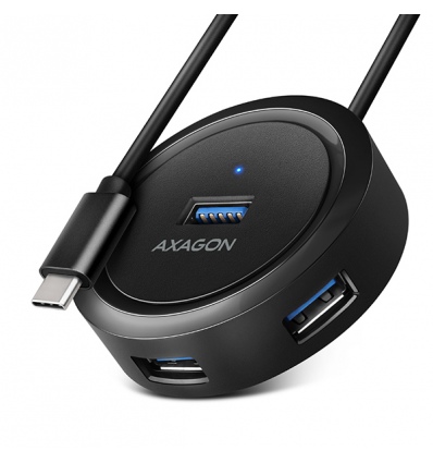 AXAGON HUE-P1C, 4x USB 3.2 Gen 1 ROUND hub, micro USB napájecí konektor, kabel USB-C 30cm