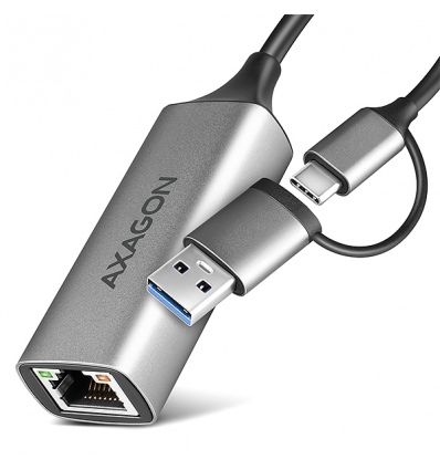 AXAGON ADE-TXCA, USB-C + USB-A 3.2 Gen 1 - Gigabit Ethernet síťová karta, Asix AX88179, auto instal