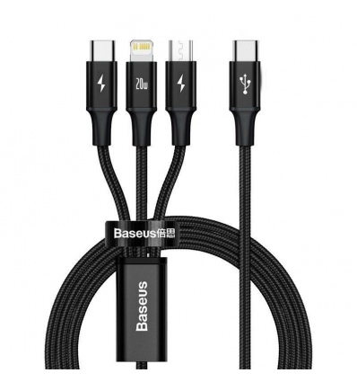 Baseus datový kabel USB-C Rapid Series 3v1 microUSB+Lightning+USB-C 1,5m PD 20W černý