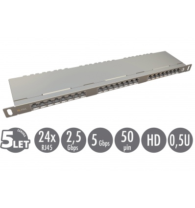 19" patch panel Solarix 24xRJ45 CAT6 STP s vyvazovací lištou 0,5U SX24HD-6-STP-SL