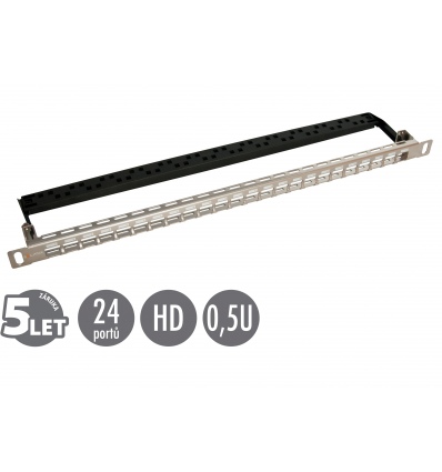 19" modulární neosazený high-density patch panel Solarix 24 portů 0,5U SX24HDM-0-STP-SL-UNI