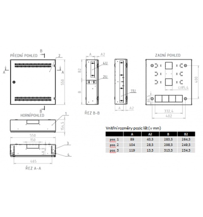 Rozvaděč SOHO nástěnný LC-18 do zdi s lištami 2U, 4U a 11U,550x550 bílá,RAL9003 s rámečkem k zazdění