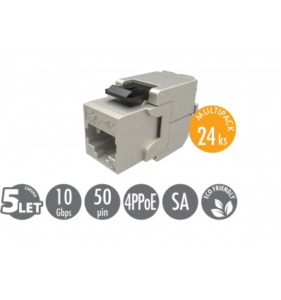 MULTIPACK 24 ks - samořezný keystone Solarix CAT6A STP SXKJ-10G-STP-BK-SA Component Level a 4PPoE