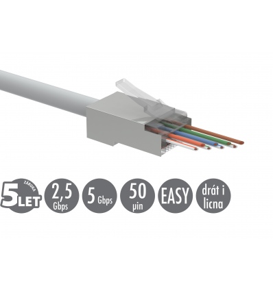 Univerzální EASY konektor RJ45 CAT5E STP 8p8c na drát i licnu SXRJ45-5E-STP-EASY 100ks