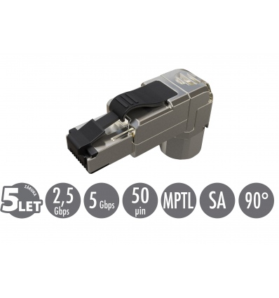 Konektor MPTL 90° RJ45 CAT5E STP samořezný SXRJ45-5E-STP-BK-SA-U