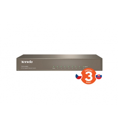 Tenda TEG1008D 8-port Gigabit Switch, 8x 10/100/1000 Mb/s, Fanless-bez ventilátorů, Kov, 9K Jumbo