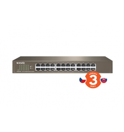 Tenda TEG1024D 24x Gigabit Switch, Fanless-bez ventilátorů, Rackmount, ochrana proti přepětí