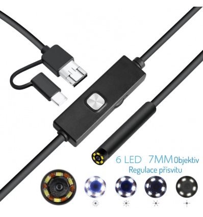 W-Star Endoskopická kamera UCAM7x5 sonda 7mm 5m měkký kabel 640x480, konektor 3v1