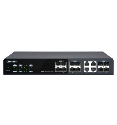 QNAP řízený switch QSW-M1204-4C: 12x 10G port SFP+ (8x SFP+ a 4x kombinované SFP+ / RJ-45)