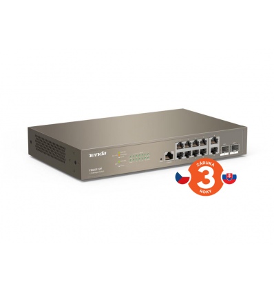 Tenda TEG5312F Gigabit L3 Managed Switch, 10x RJ45 1Gb/s, 2x SFP, STP, RSTP, MSTP, IGMP, VLAN, Rack