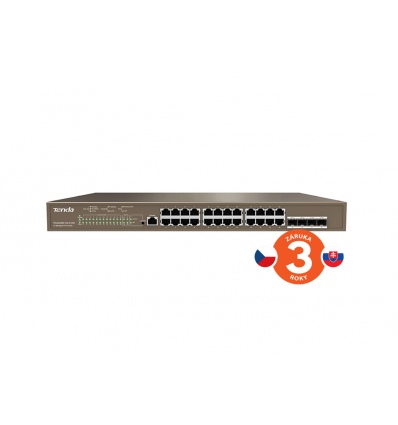 Tenda TEG5328P-24-410W Gigabit L3 PoE+ Switch 370W, 24x 1Gb/s PoE+, 4x SFP, STP, IGMP, VLAN, Rack