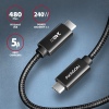 AXAGON BUCM2-CM30AB, CHARGE kabel USB-C - USB-C, 3m, Hi-Speed USB, PD 240W 5A, ALU, oplet, černý