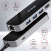 AXAGON HMC-6GL, USB 3.2 Gen 1 hub, 3x USB-A, HDMI 4k/30Hz, RJ-45 GLAN, PD 100W, kabel USB-C 20cm