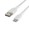 BELKIN kabel oplétaný USB-C - USB-A, 1m, bílý