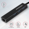 AXAGON HMA-GL3A, USB 3.2 Gen 1 hub, porty 3x USB-A + Gigabit Ethernet, kovový, kabel USB-A 20cm