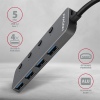 AXAGON HUE-MSA, 4x USB 3.2 Gen 1 SWITCH hub, kovový, micro USB nap. konektor, kabel USB-A 20cm