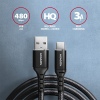 AXAGON BUCM-AM20AB, HQ kabel USB-C - USB-A, 2m, USB 2.0, 3A, ALU, oplet, černý