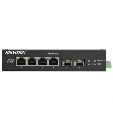 Hikvision DS-3T0506HP-E/HS - Průmyslový switch, 4x Gb PoE (1x Hi-PoE) + 2x Gb SFP, 60W, Super PoE